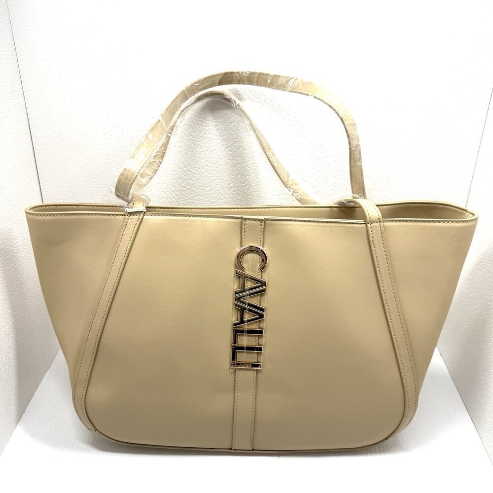 Cavalli Class Sandra Shopper Tote Almond Buff Logo Shoulder Bag Large Neutral - Picture 2 of 13